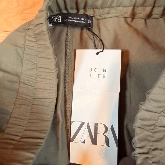 Zara Green Linen Pant Womens L Beachy Coastal Summer Spring Staple Capsule Boho - Picture 4 of 7